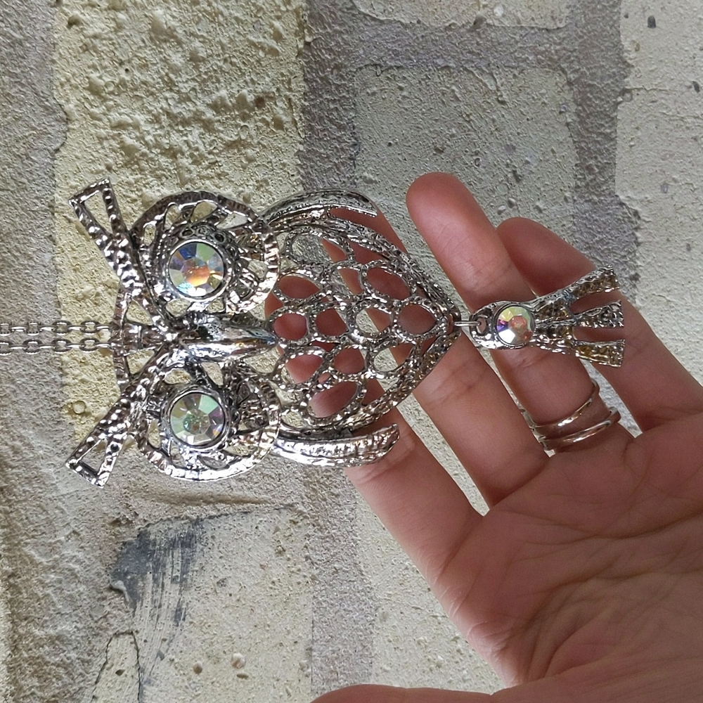 Vintage Rhinestone Owl Necklace